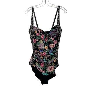 Johnny Was Women's Black Butterfly Ruched One Piece Swimsuit Floral 3X New